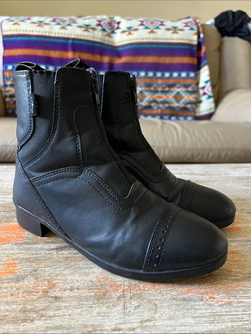 Saxon Kids Black Leather Zip-Top Riding Boots